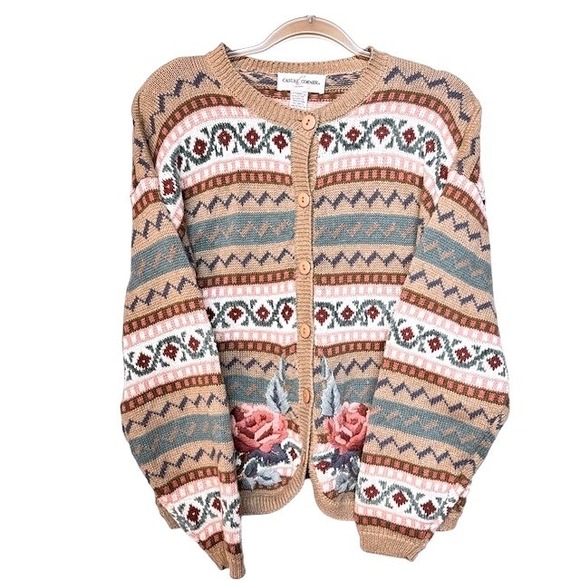 Casual Corner Sweaters - Casual Corner VTG Floral Cardigan Sweater Large Cottagecore Grandmacore Cabin